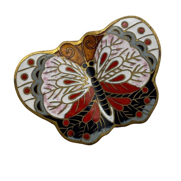 Cloisonne Butterfly pill box trinket box small white blue floral Enamel - Picture 2 of 10